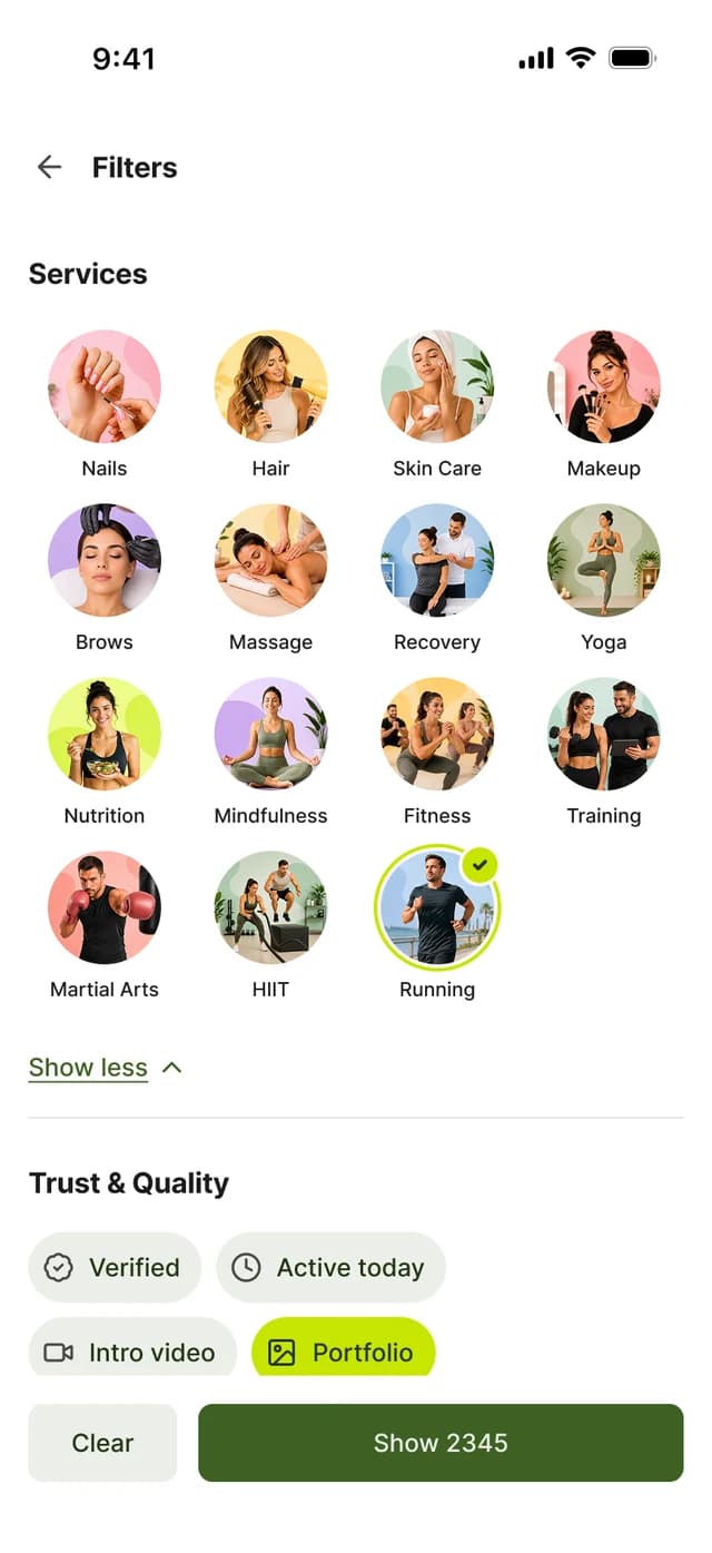Stadami app filters: services, quality and location